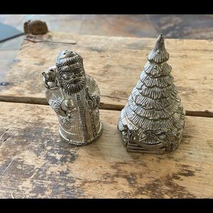 Silver plated Santa and Tree salt and pepper shakers